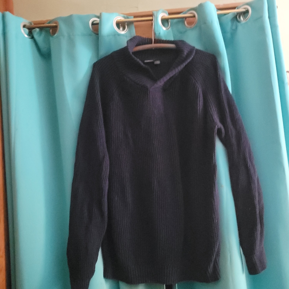 Livergy Knit Oversize Size L Navy Women's Sweater 100% Cotton 35' Wide 32' Long